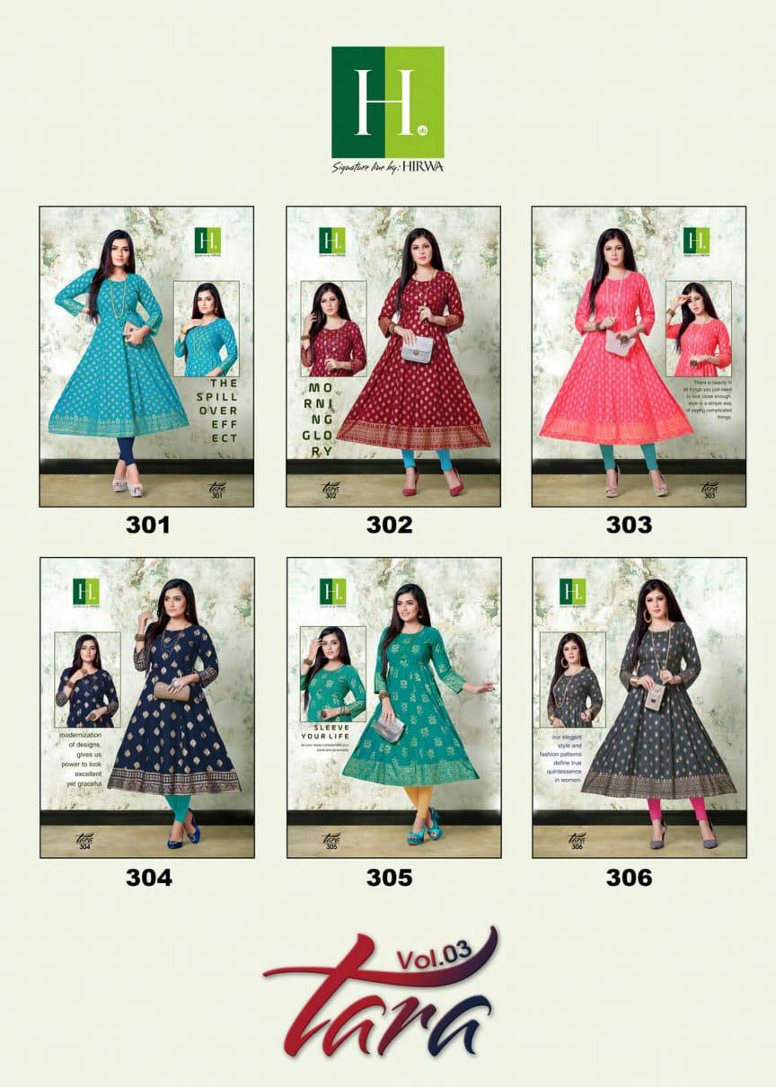 Hirwa Tara 3 Ethnic Wear Latest Fancy Rayon Gold prints with mirror work  Flair Designer  Kurti Collection